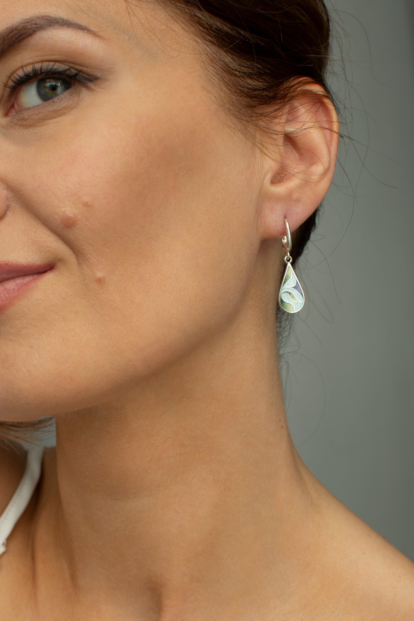 Cloisonne Enamel Teardrop Earrings With Floral Pattern