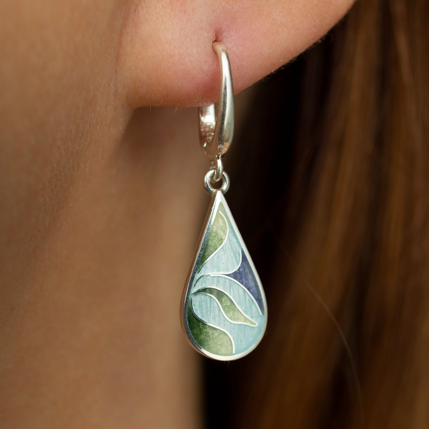Cloisonne Enamel Teardrop Earrings With Floral Pattern