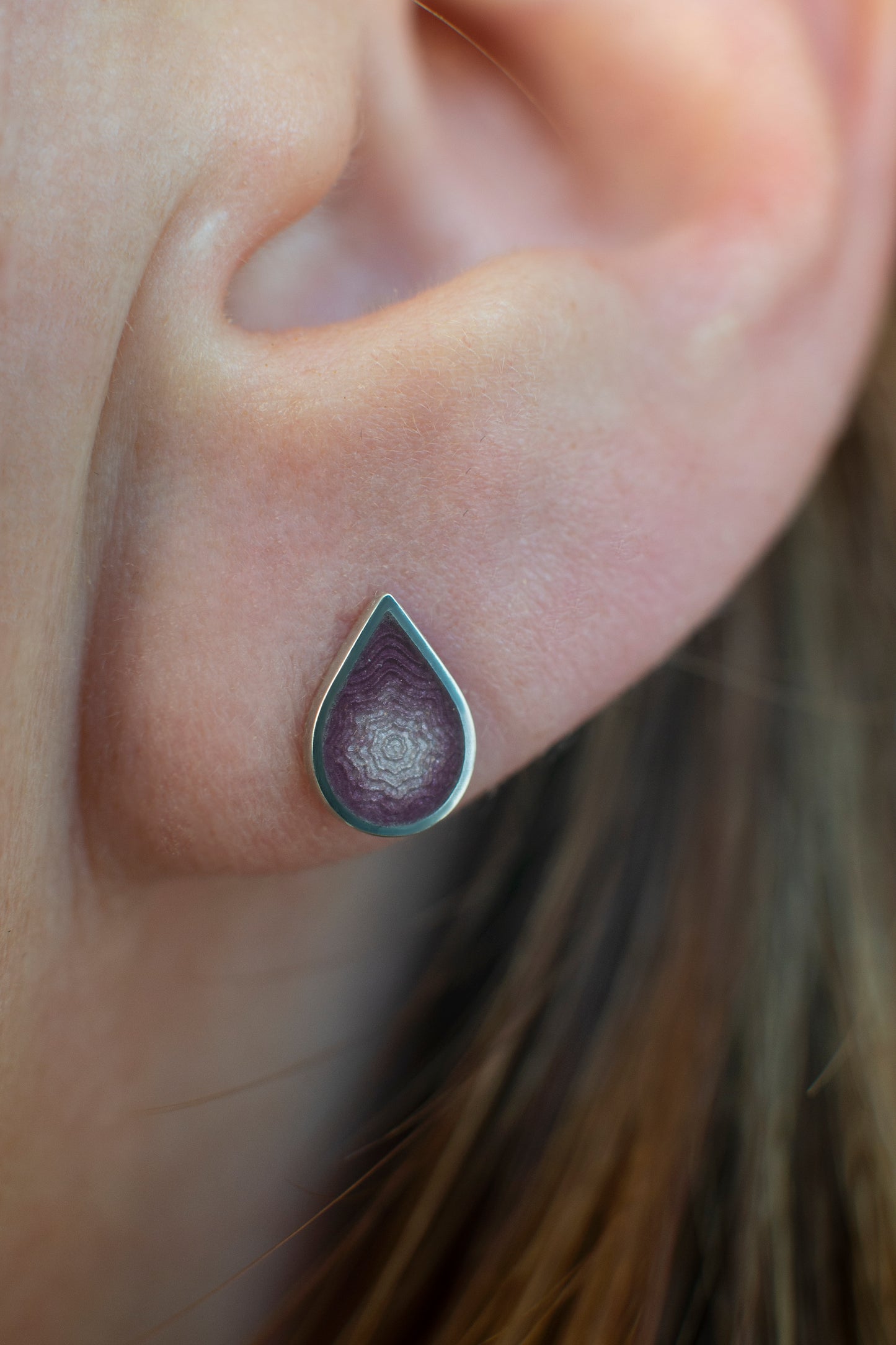 Small Drop Stud Enamel Earrings With Guilloche Pattern