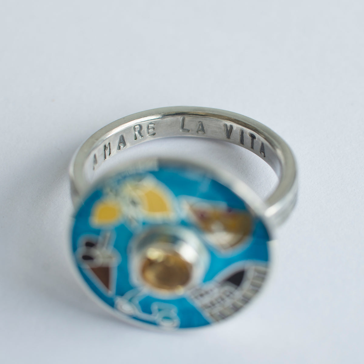 Cloisonne Enamel Ring With Italy Sights "Amare La Vita"
