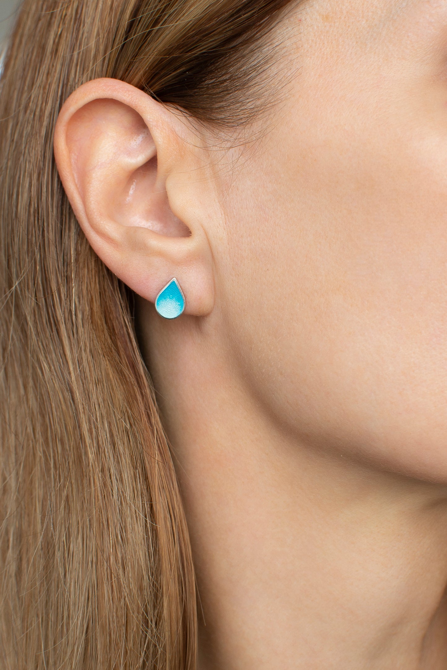 Drop Stud Enamel Earrings With Guilloche Pattern
