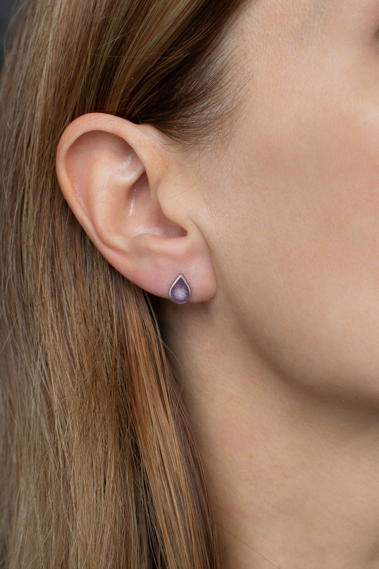 Small Drop Stud Enamel Earrings With Guilloche Pattern