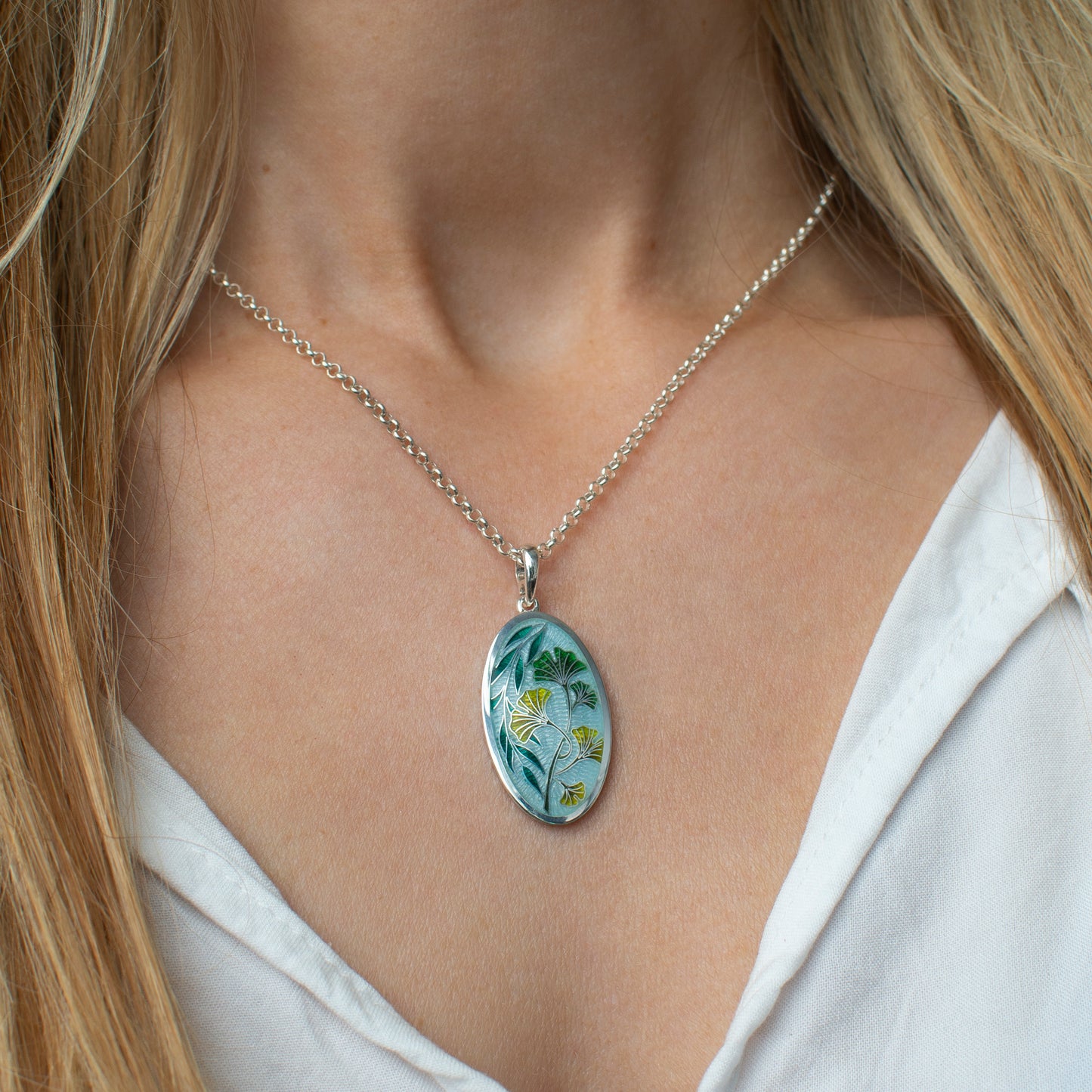 Cloisonne Enamel Pendant, Ginkgo Tree