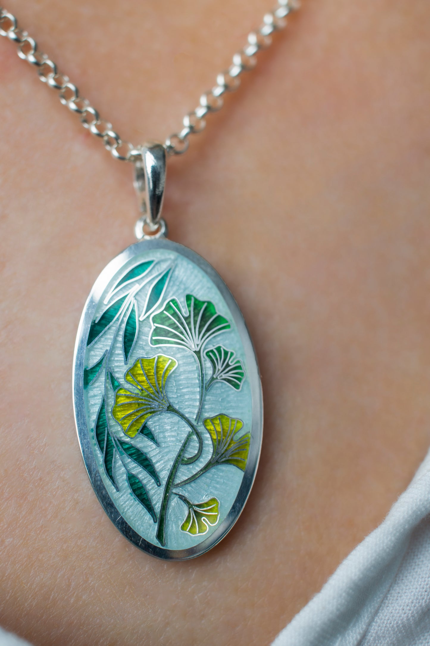 Cloisonne Enamel Pendant, Ginkgo Tree