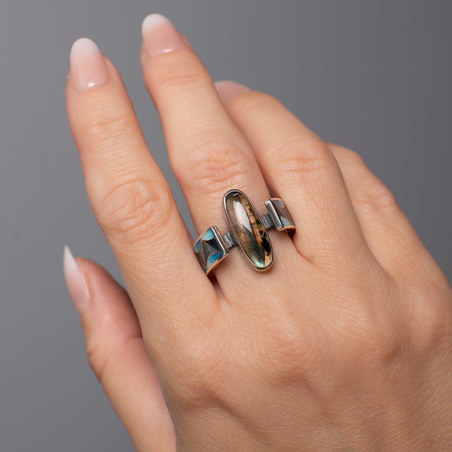 Cloisonné Enamel Ring With Labradorite Stone