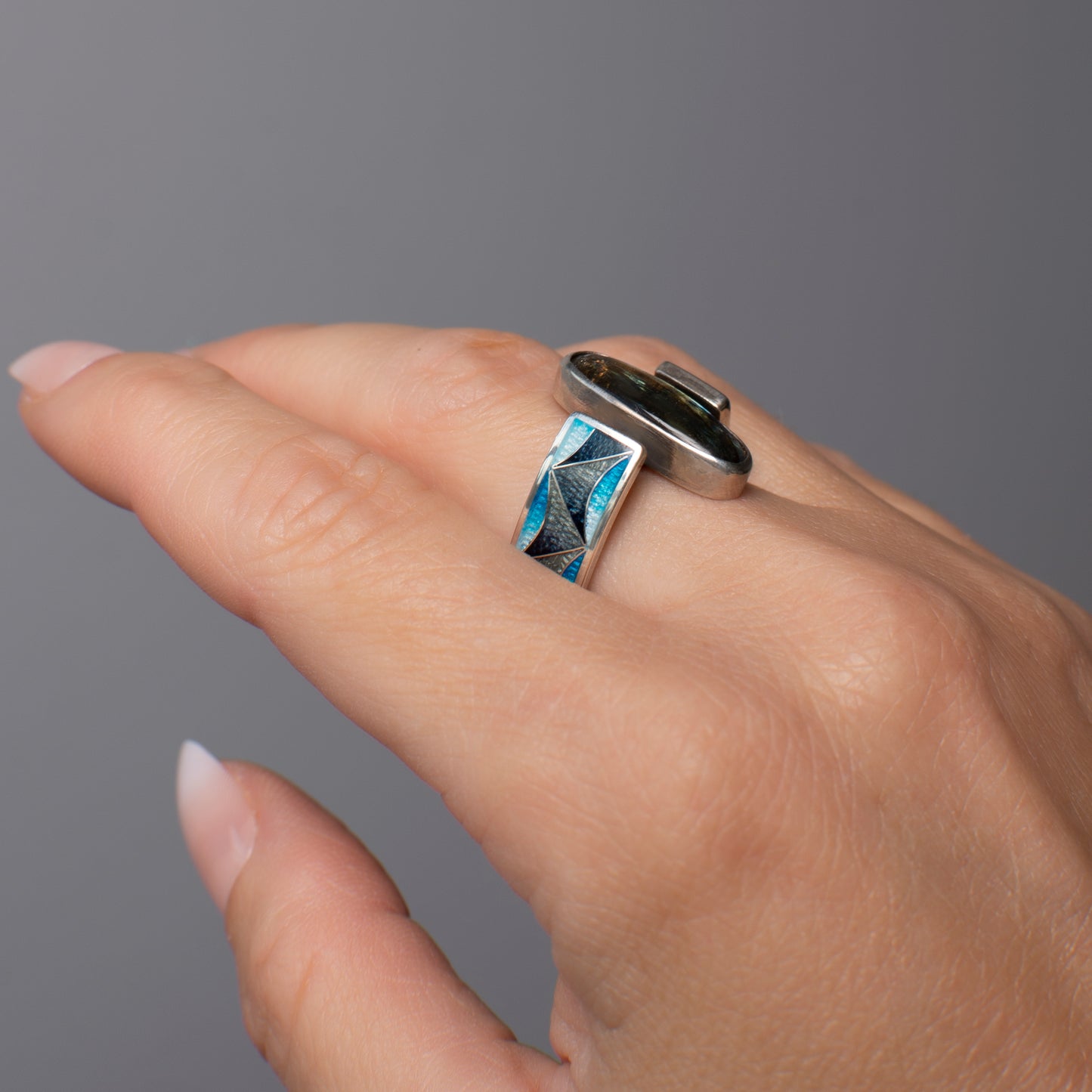 Cloisonné Enamel Ring With Labradorite Stone