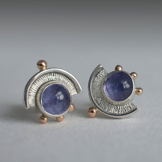 Tanzanite Gold Beaded Stud Earrings