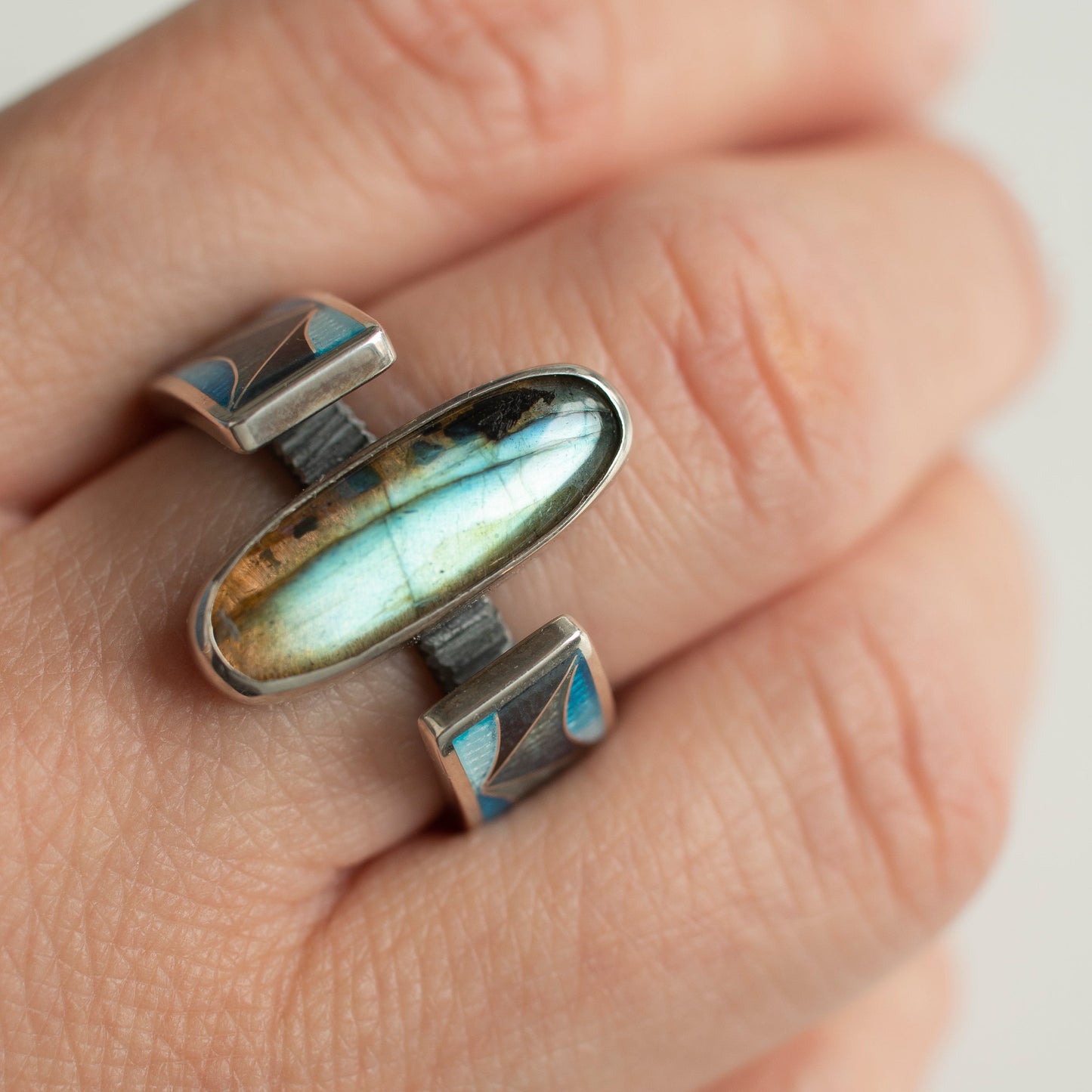 Cloisonné Enamel Ring With Labradorite Stone