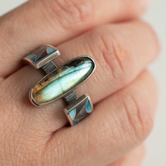 Cloisonné Enamel Ring With Labradorite Stone