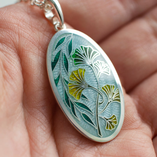 Cloisonne Enamel Pendant, Ginkgo Tree