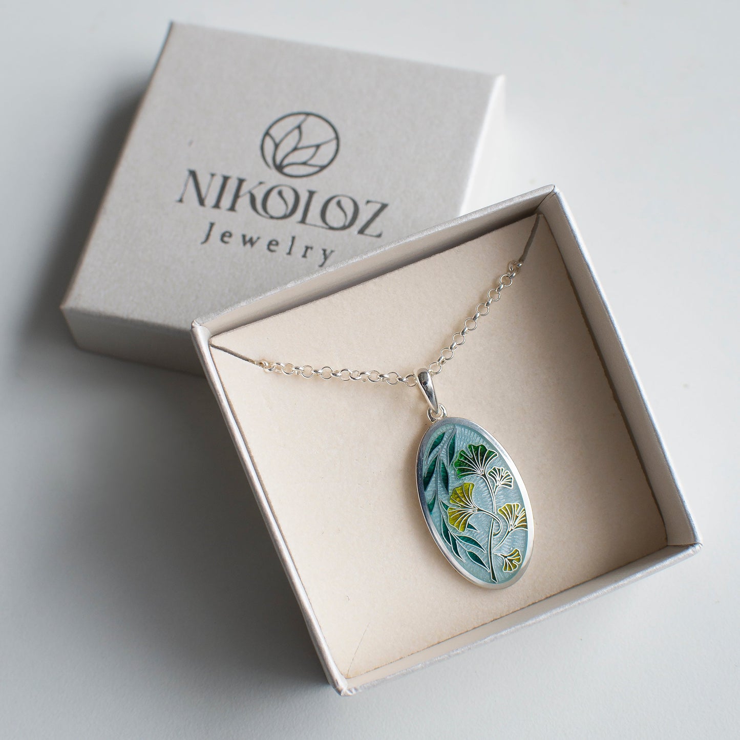 Cloisonne Enamel Pendant, Ginkgo Tree