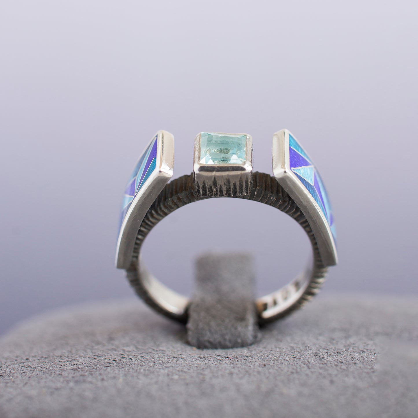 Cloisonné Enamel Ring With Swiss Blue Topaz