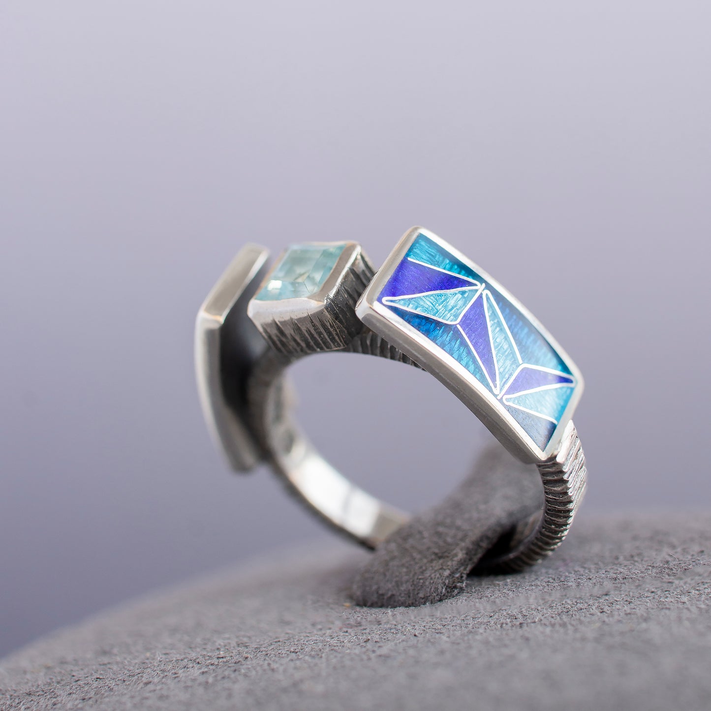 Cloisonné Enamel Ring With Swiss Blue Topaz