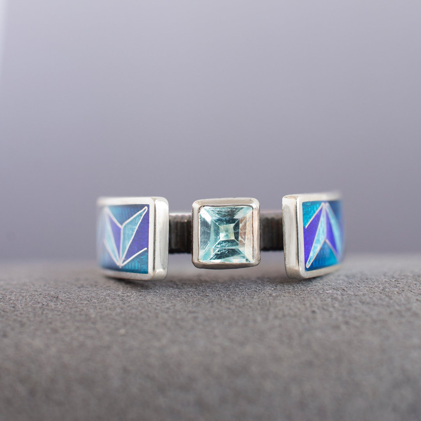 Cloisonné Enamel Ring With Swiss Blue Topaz