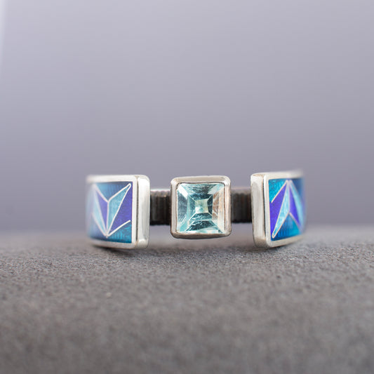 Cloisonné Enamel Ring With Swiss Blue Topaz