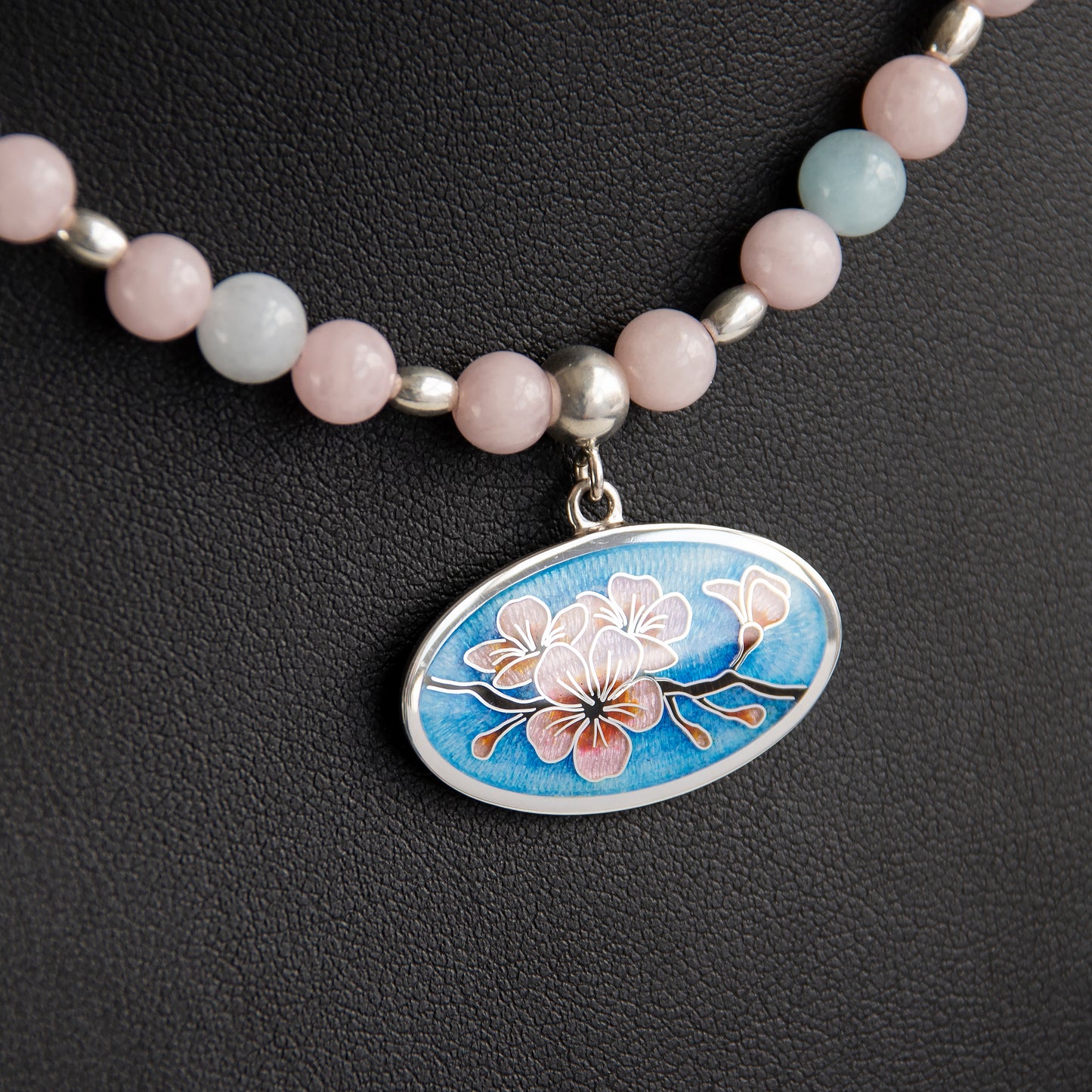 "Sakura" Cloisonne Enamel Necklace And Earrings Jewelry Set