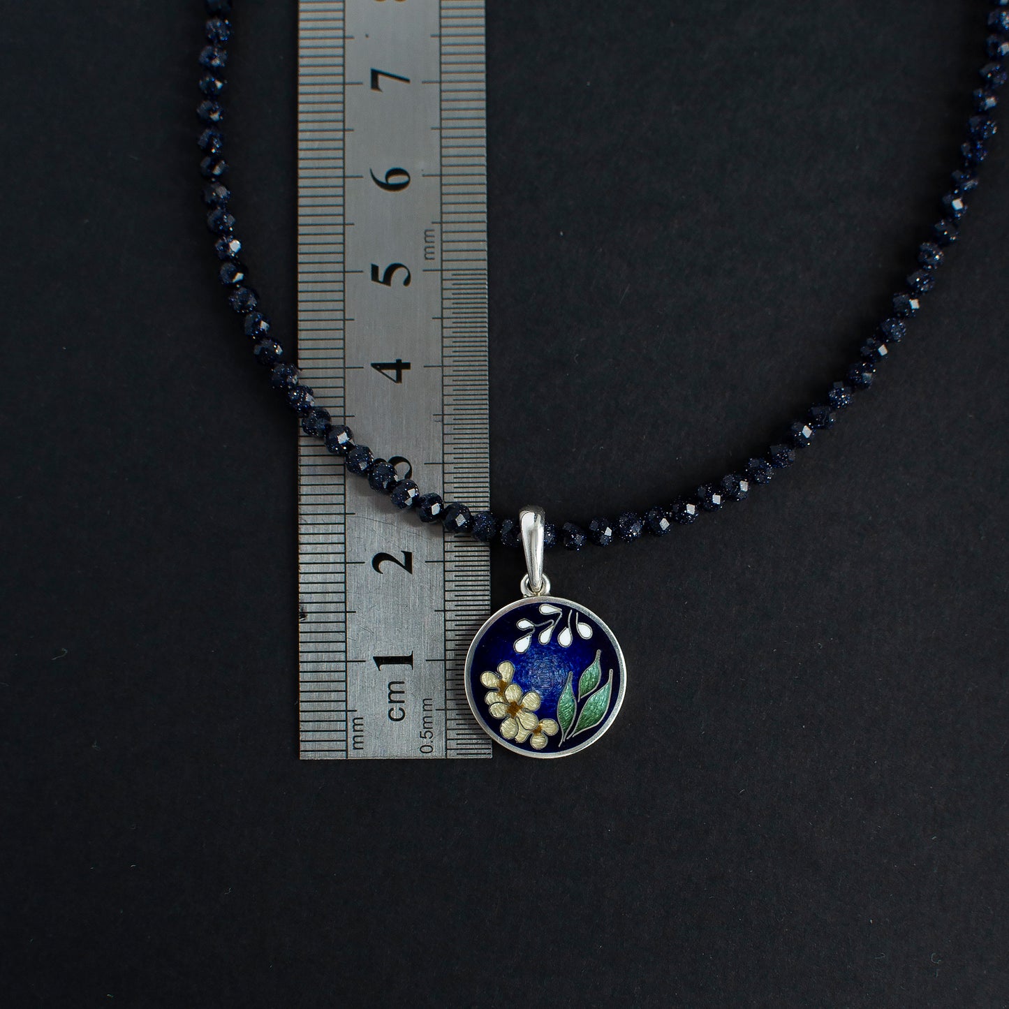 Blue Goldstone Necklace, Cairo Night Necklace with Silver Pendant