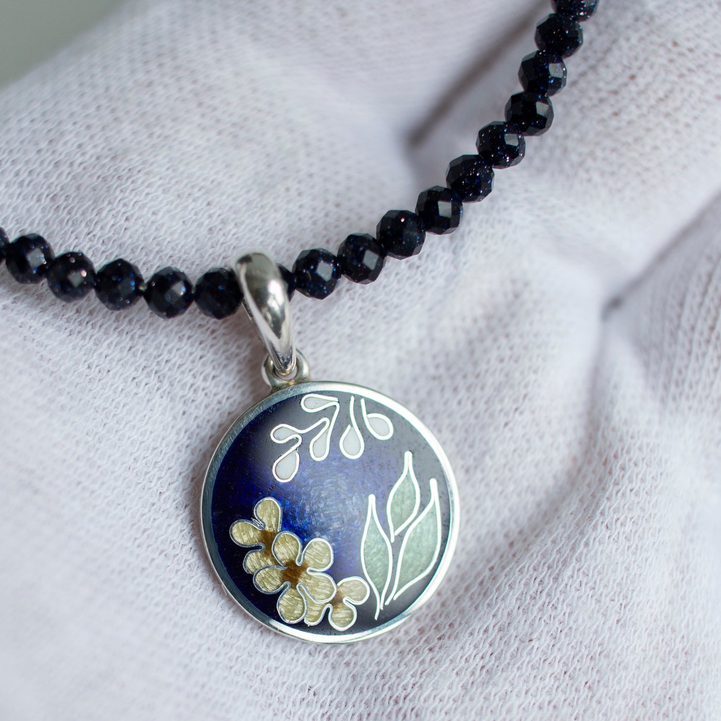 Blue Goldstone Necklace, Cairo Night Necklace with Silver Pendant