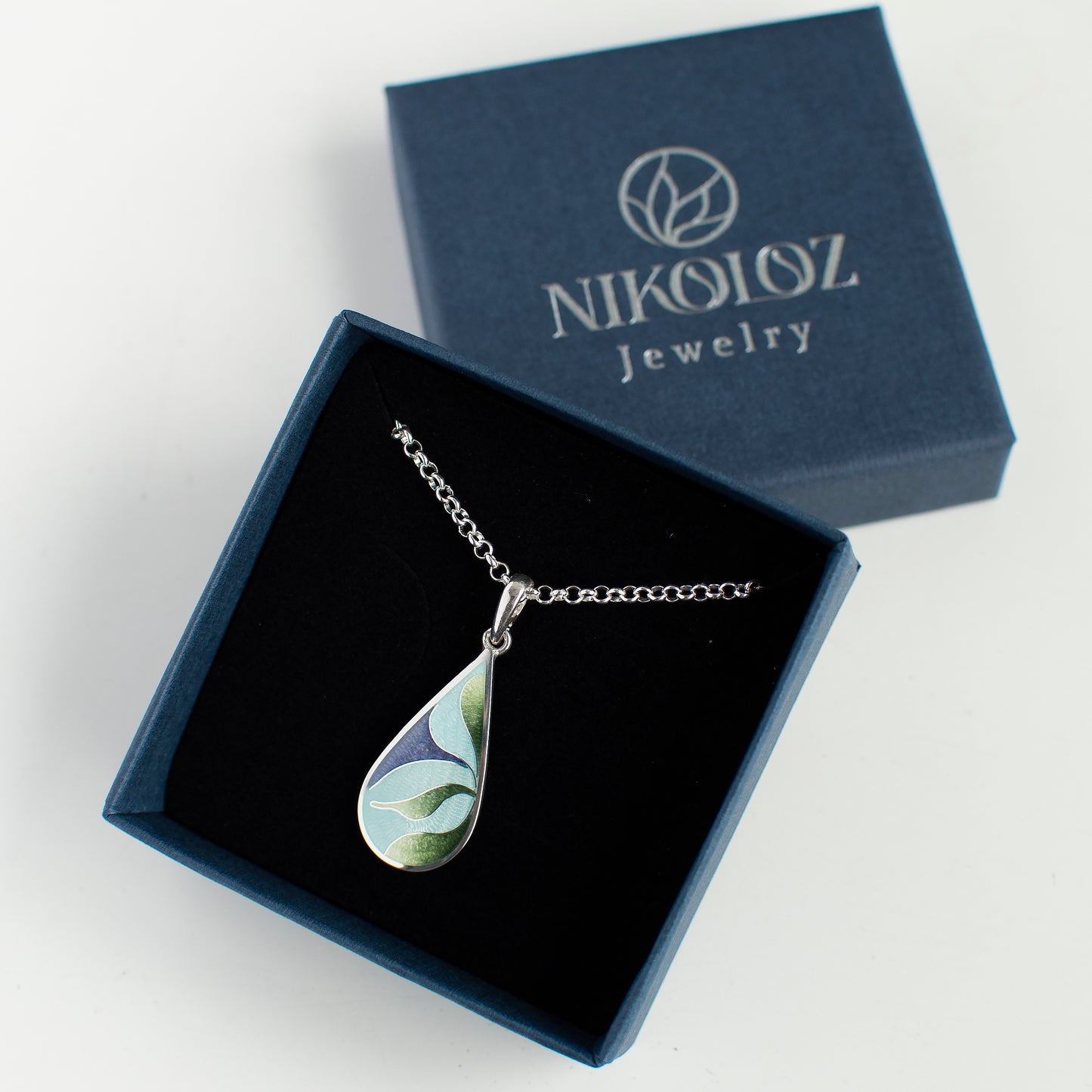 Cloisonne Enamel And Sterling Silver Teardrop Pendant