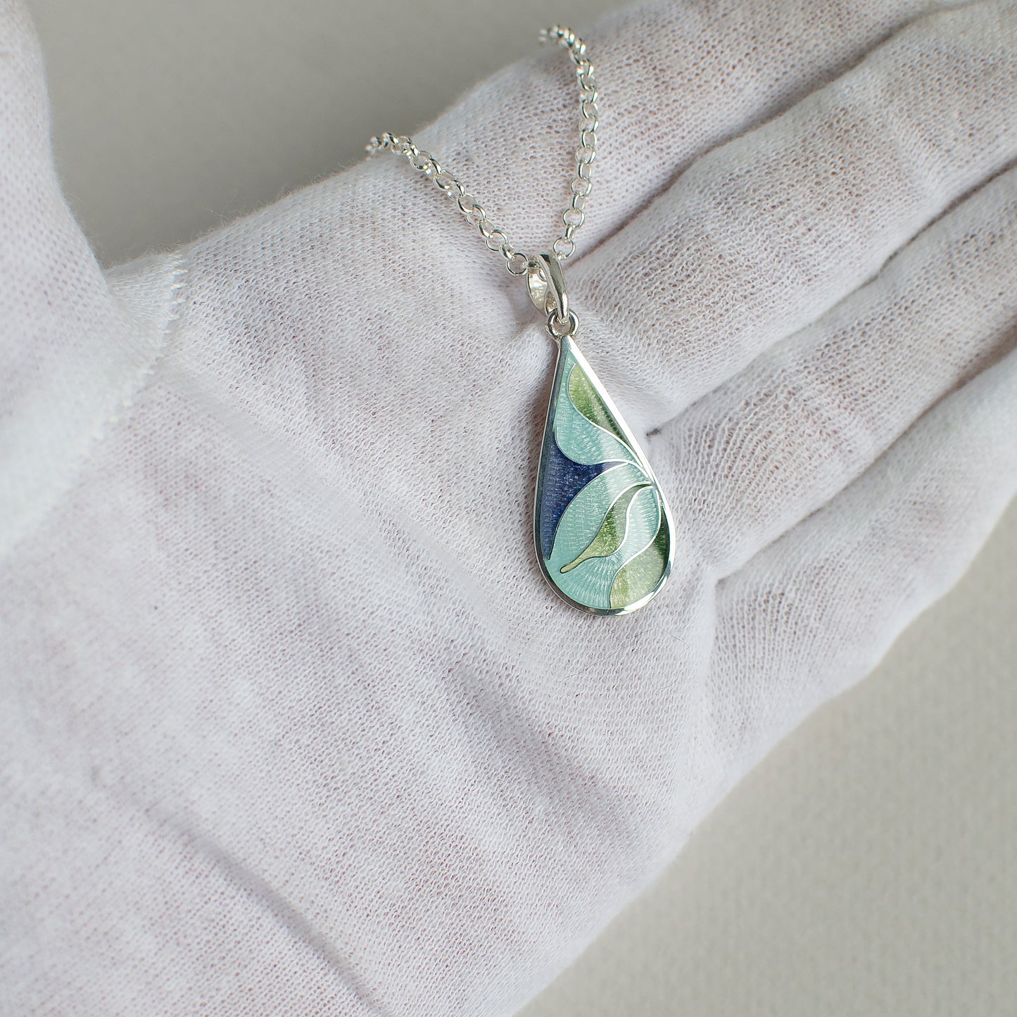 Cloisonne Enamel And Sterling Silver Teardrop Pendant