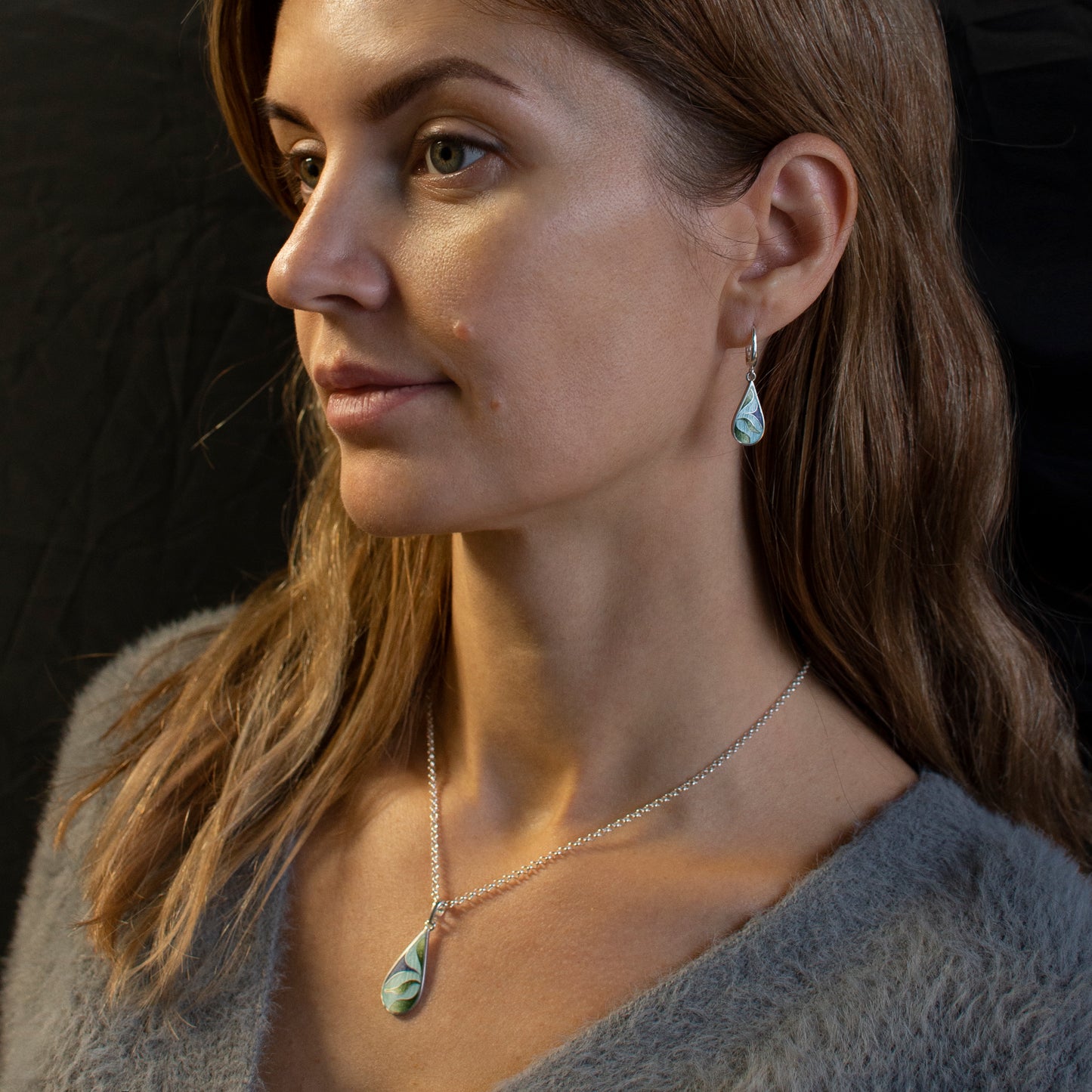 Cloisonne Enamel And Sterling Silver Teardrop Pendant