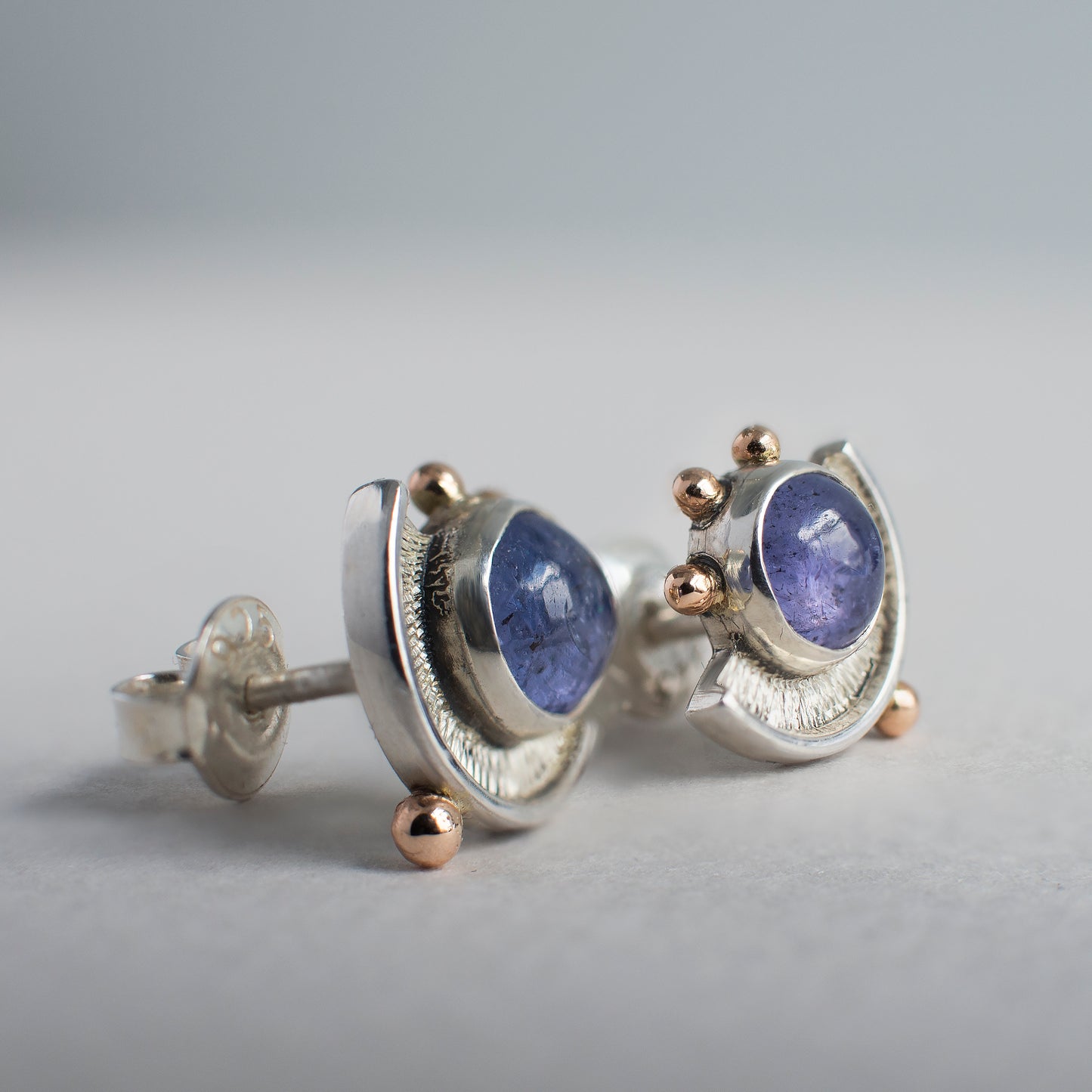 Tanzanite Gold Beaded Stud Earrings