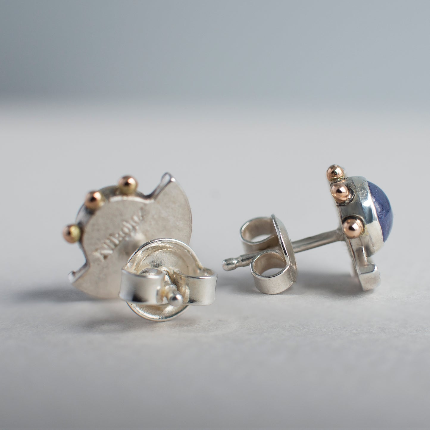 Tanzanite Gold Beaded Stud Earrings