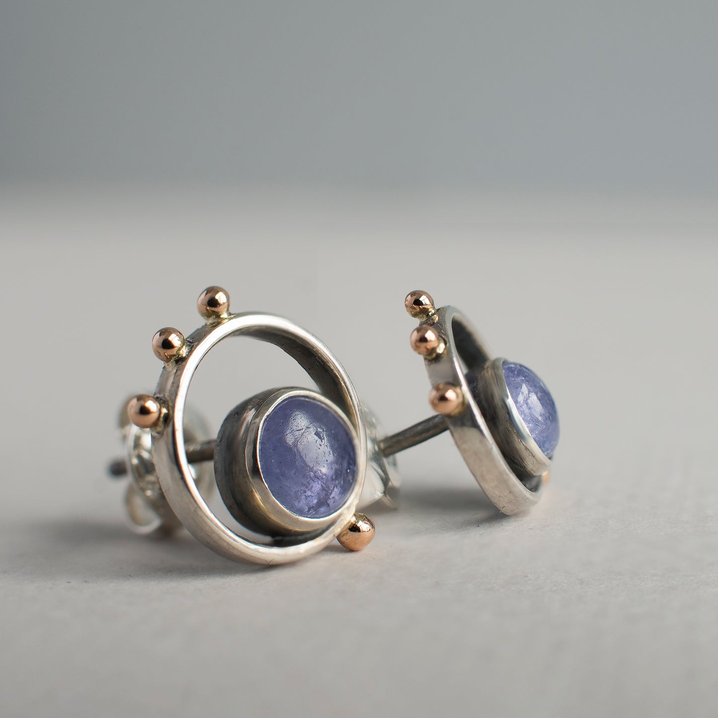 Tanzanite Minimalistic Earrings With 14K Gold Beads