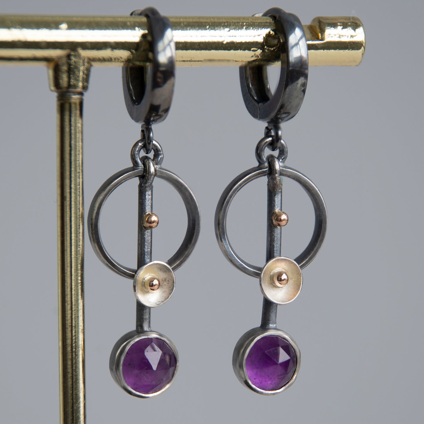Amethyst Drop Earrings With Gold Beads