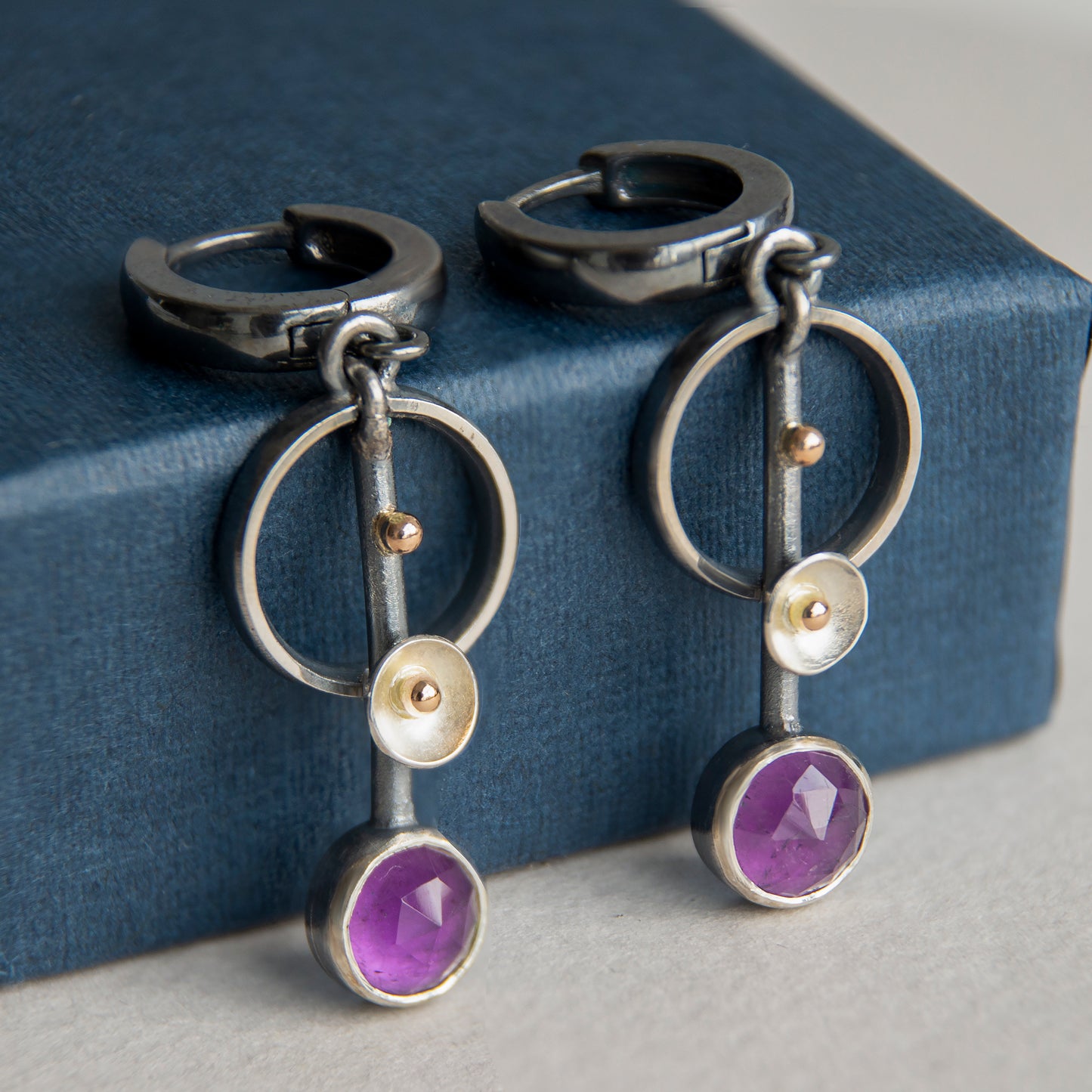 Amethyst Drop Earrings With Gold Beads