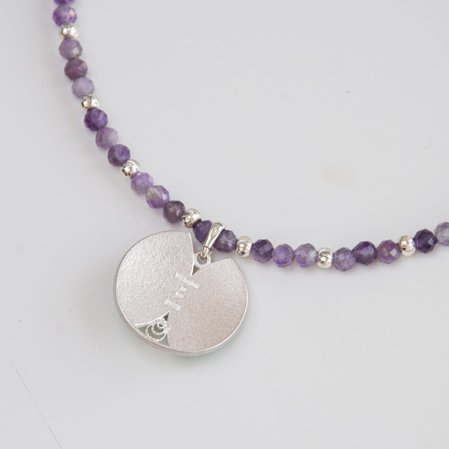Tropical Enamel Pendant With Amethyst Beaded Necklace