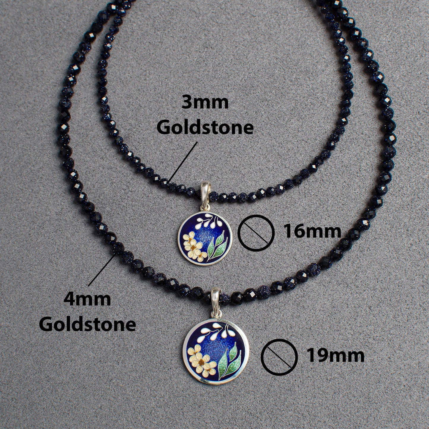 Blue Goldstone Necklace, Cairo Night Necklace with Silver Pendant