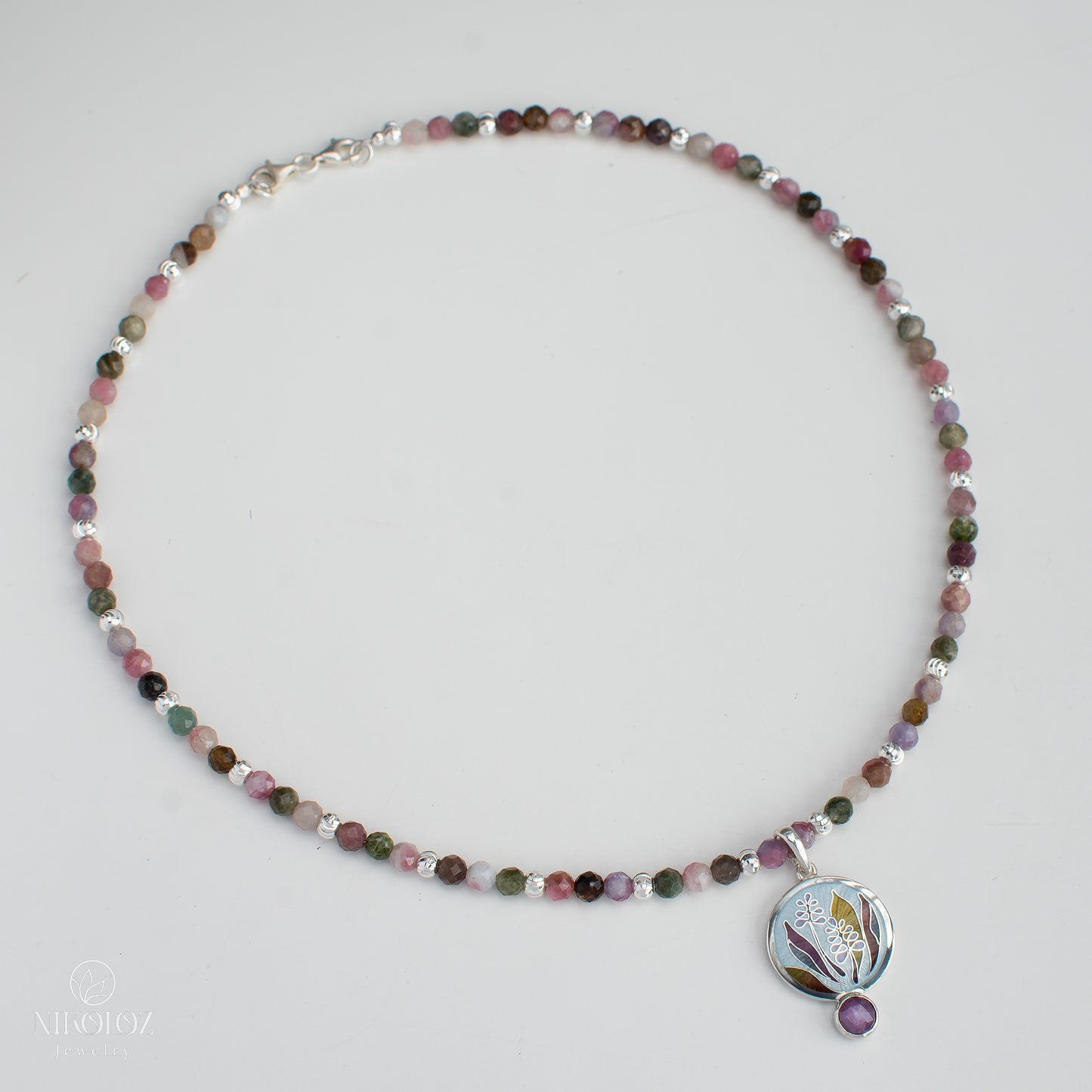 Ruby Star Sapphire Pendant With Tourmaline Necklace "Cordyline fruticosa"