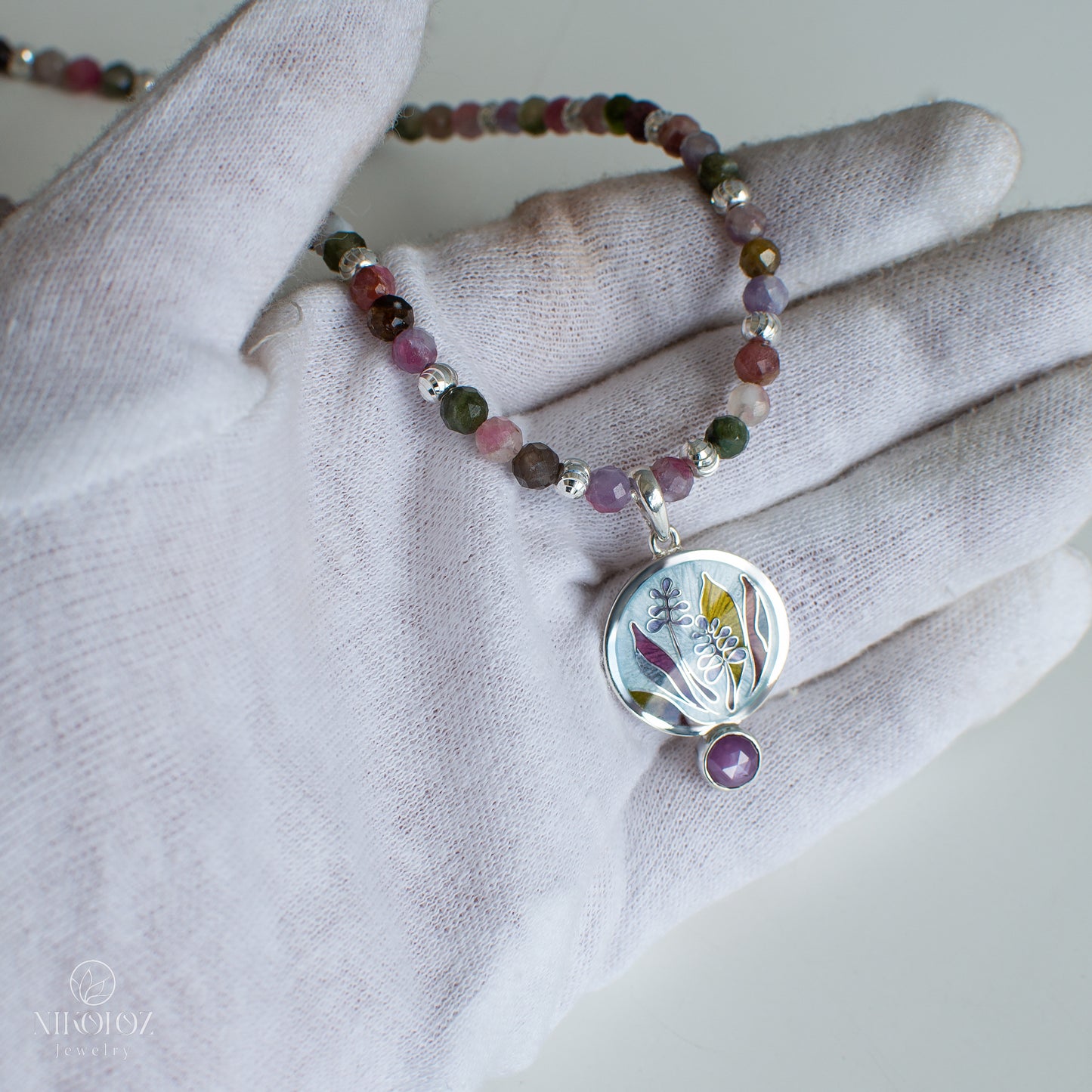 Ruby Star Sapphire Pendant With Tourmaline Necklace "Cordyline fruticosa"