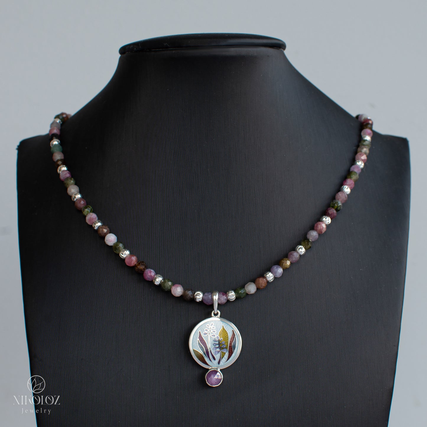 Ruby Star Sapphire Pendant With Tourmaline Necklace "Cordyline fruticosa"