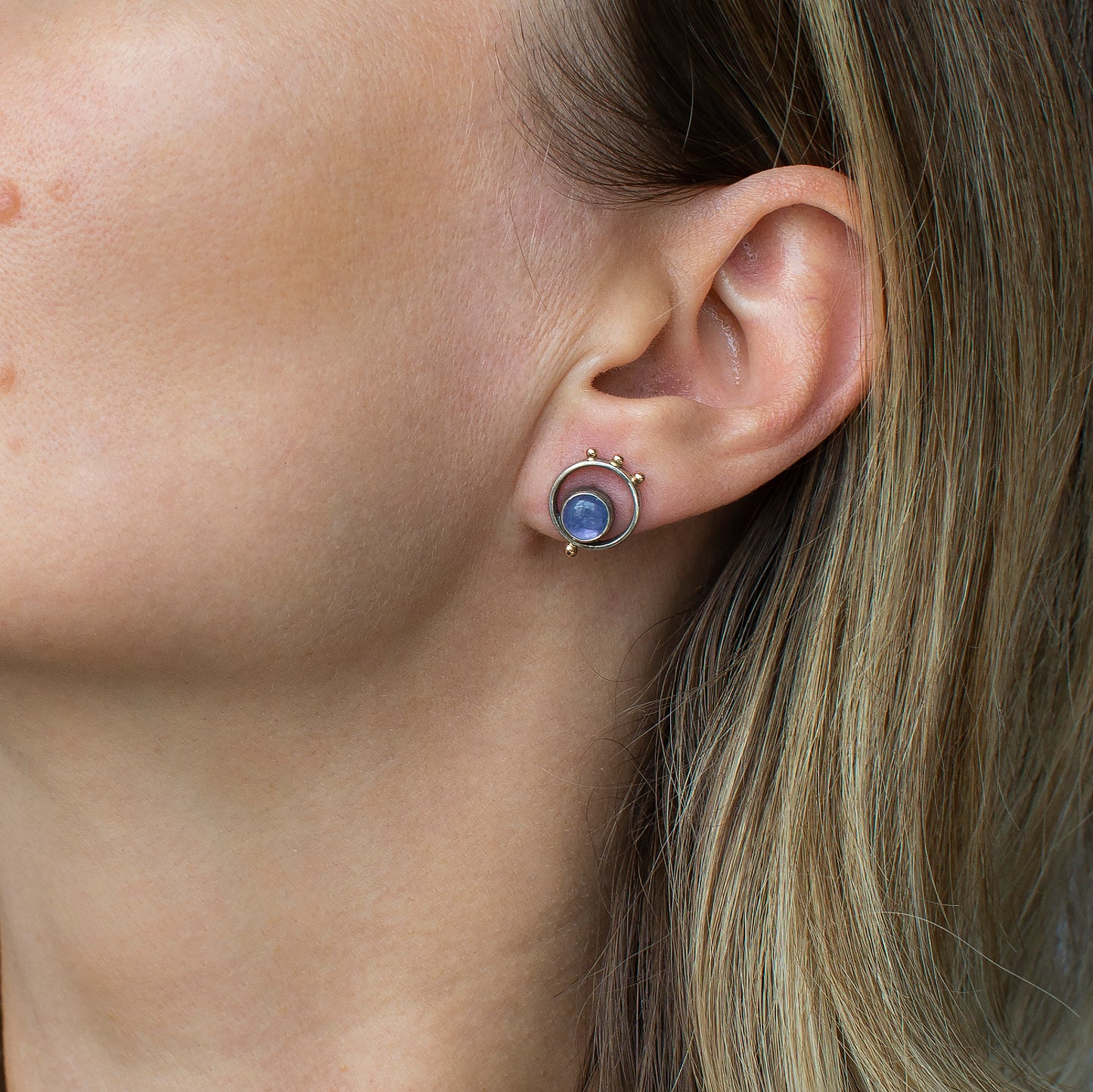 Tanzanite Minimalistic Earrings With 14K Gold Beads