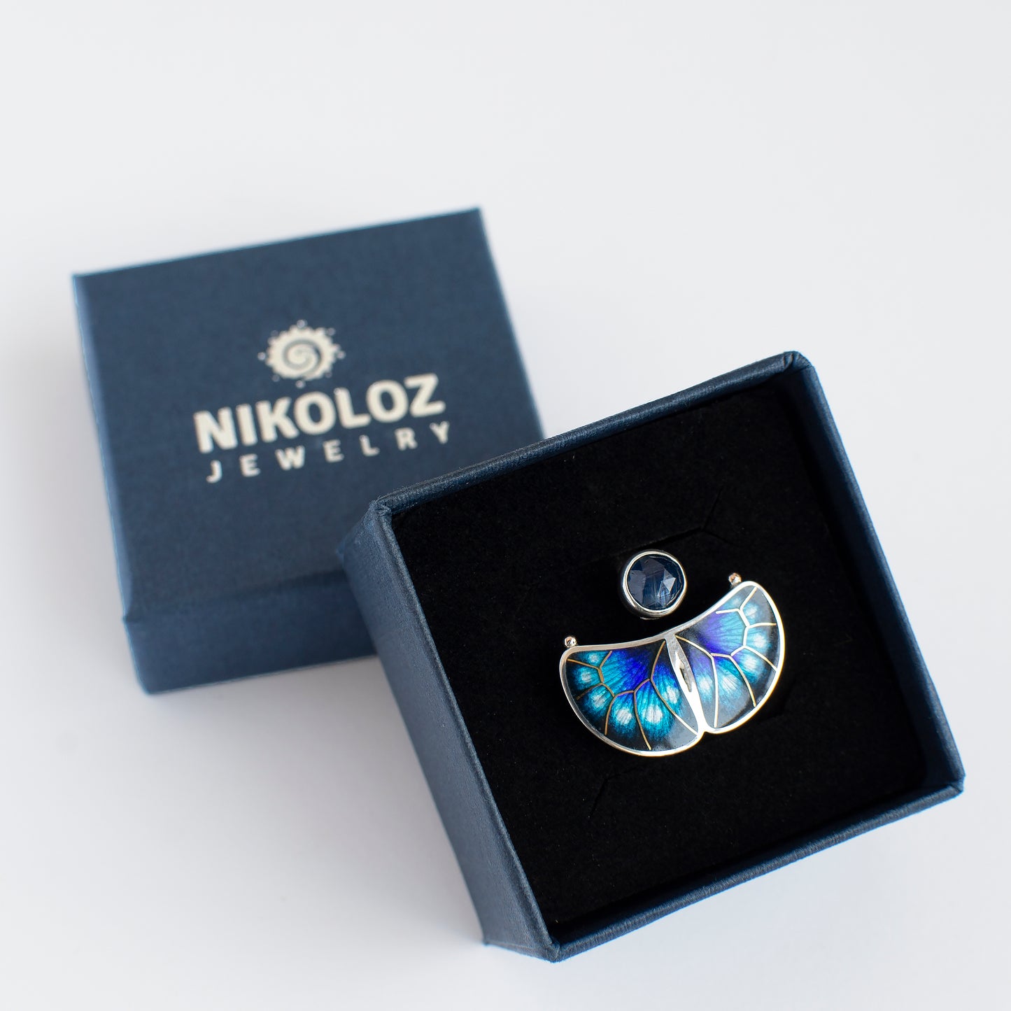 Butterfly Kyanite Ring: 24K Gold Cloisonne Enamel, Sterling Silver