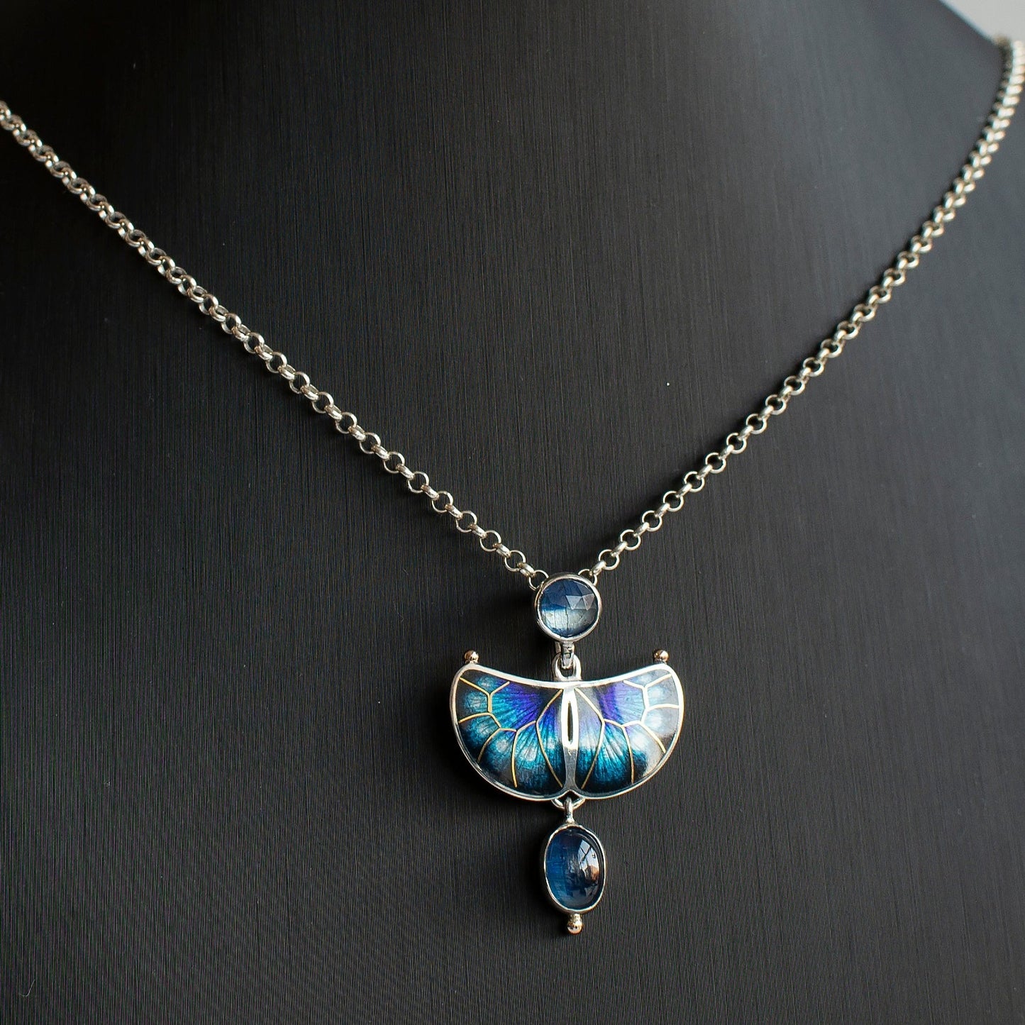 Cloisonne Enamel Set "Butterfly" With Kyanite And Gold
