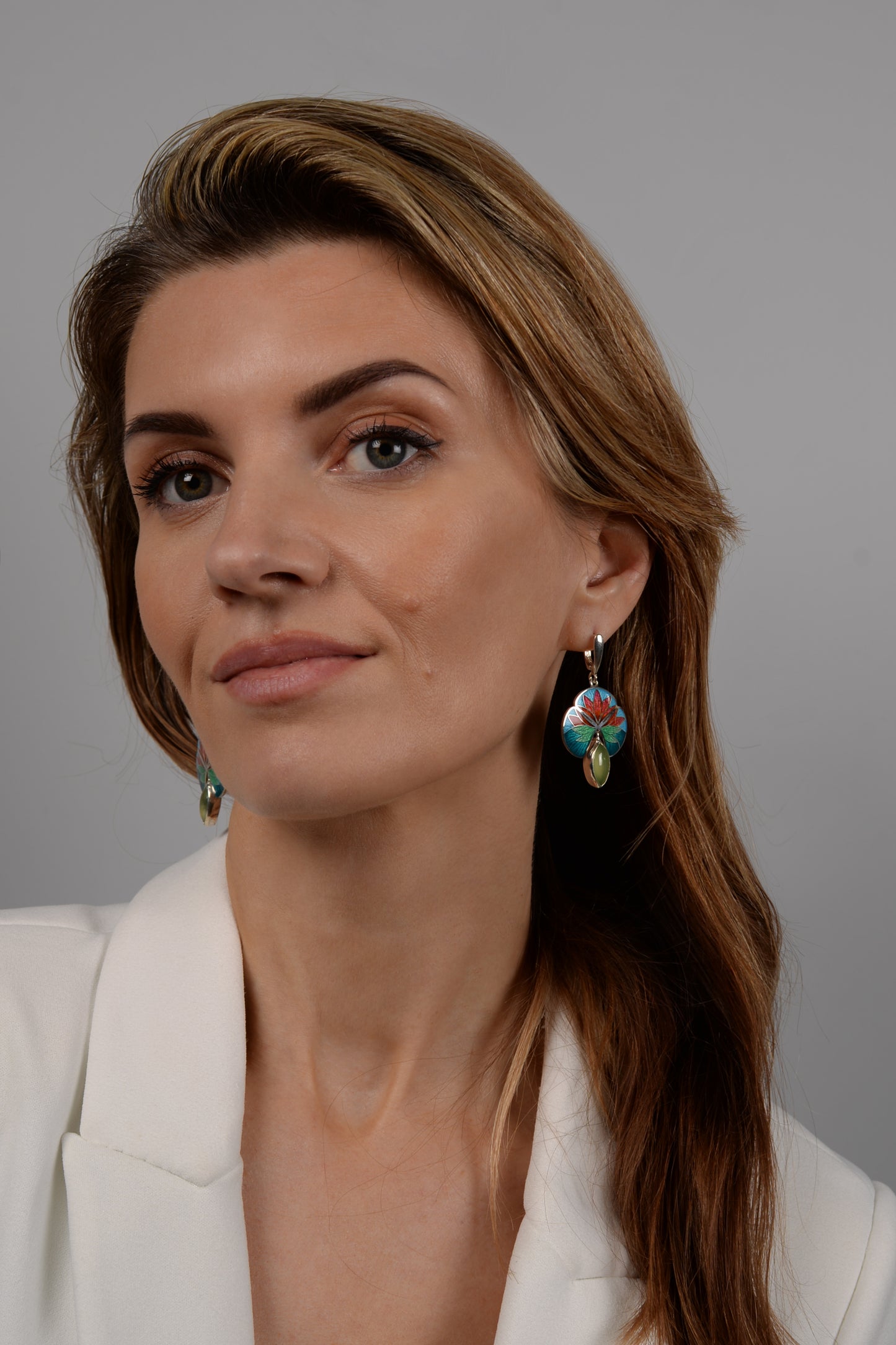 Cloisonné Enamel Lily Earrings: Sterling Silver Olivine Flower Jewelry