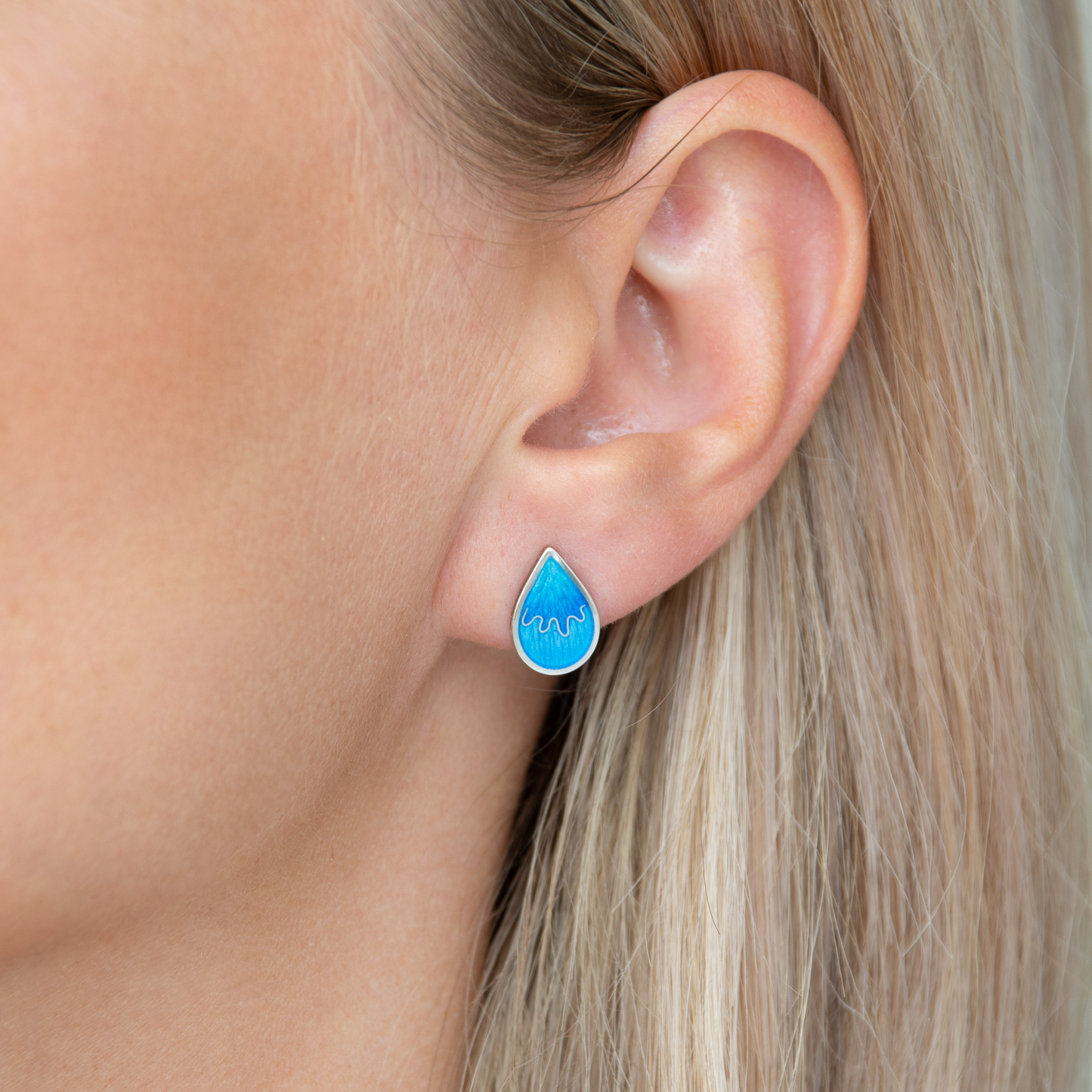 Stud Teardrop Blue Enamel Earrings