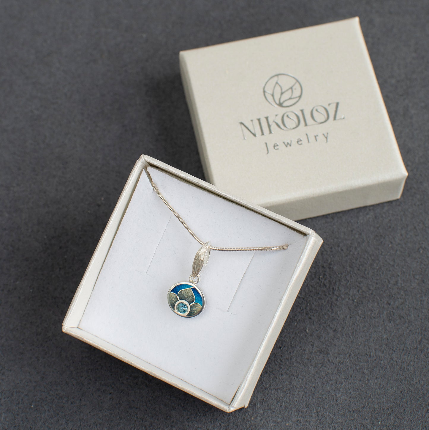 Topaz Enamel Pendant Necklace, Cloisonne Enamel And Silver Pendant