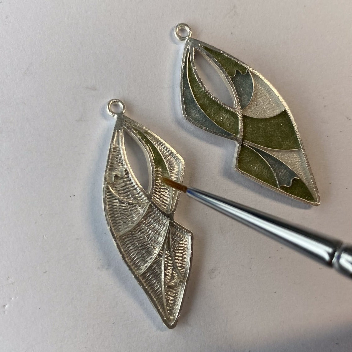 Khaki Long Drop Cloisonné Enamel Earrings
