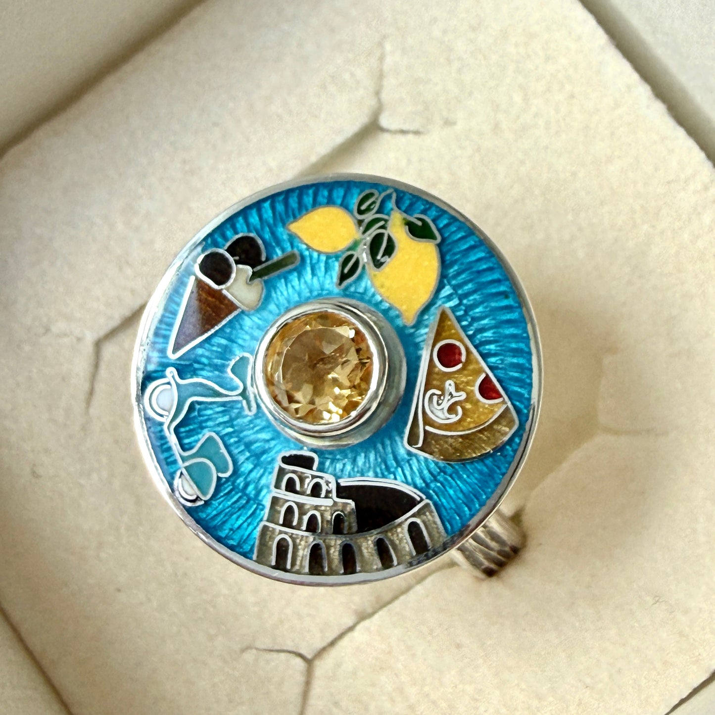Cloisonne Enamel Ring With Italy Sights