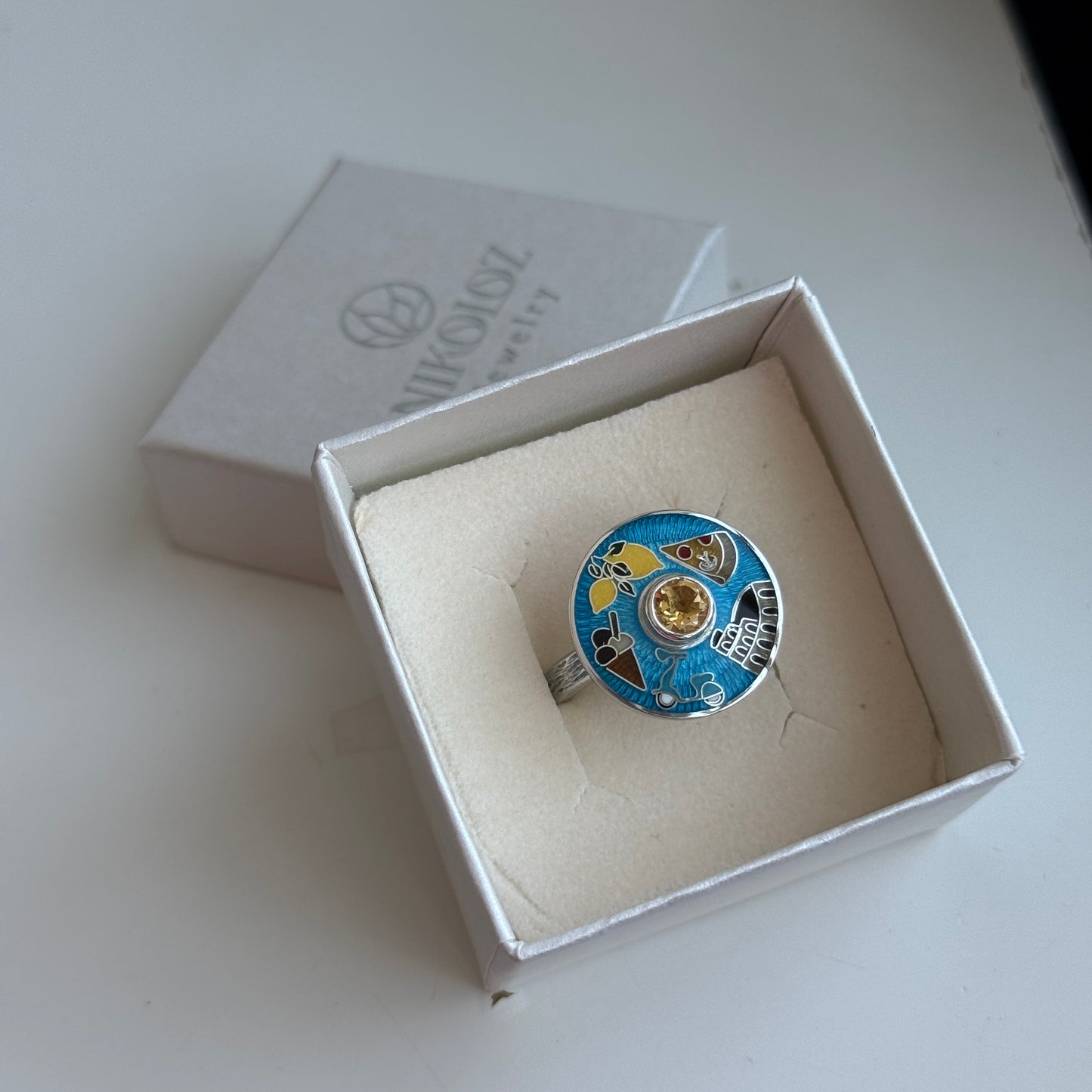 Cloisonne Enamel Ring With Italy Sights
