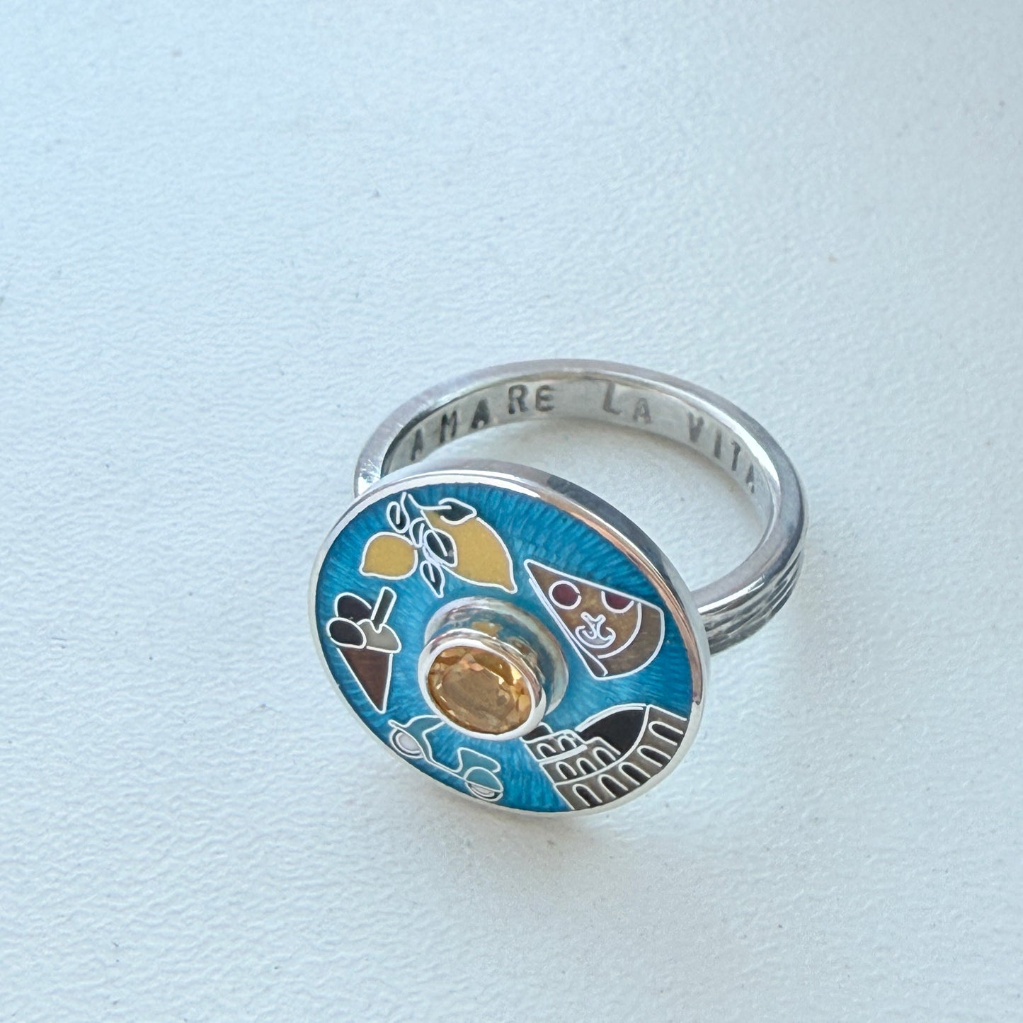 Cloisonne Enamel Ring With Italy Sights