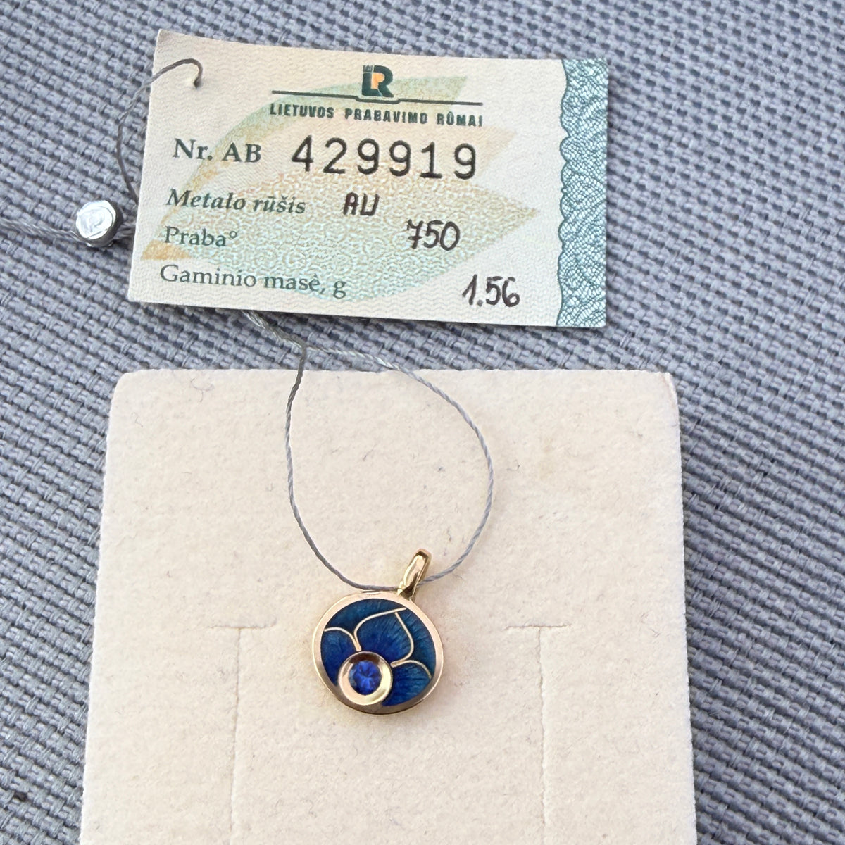 Sapphire 18K Gold Pendant With Cloisonne Enamel