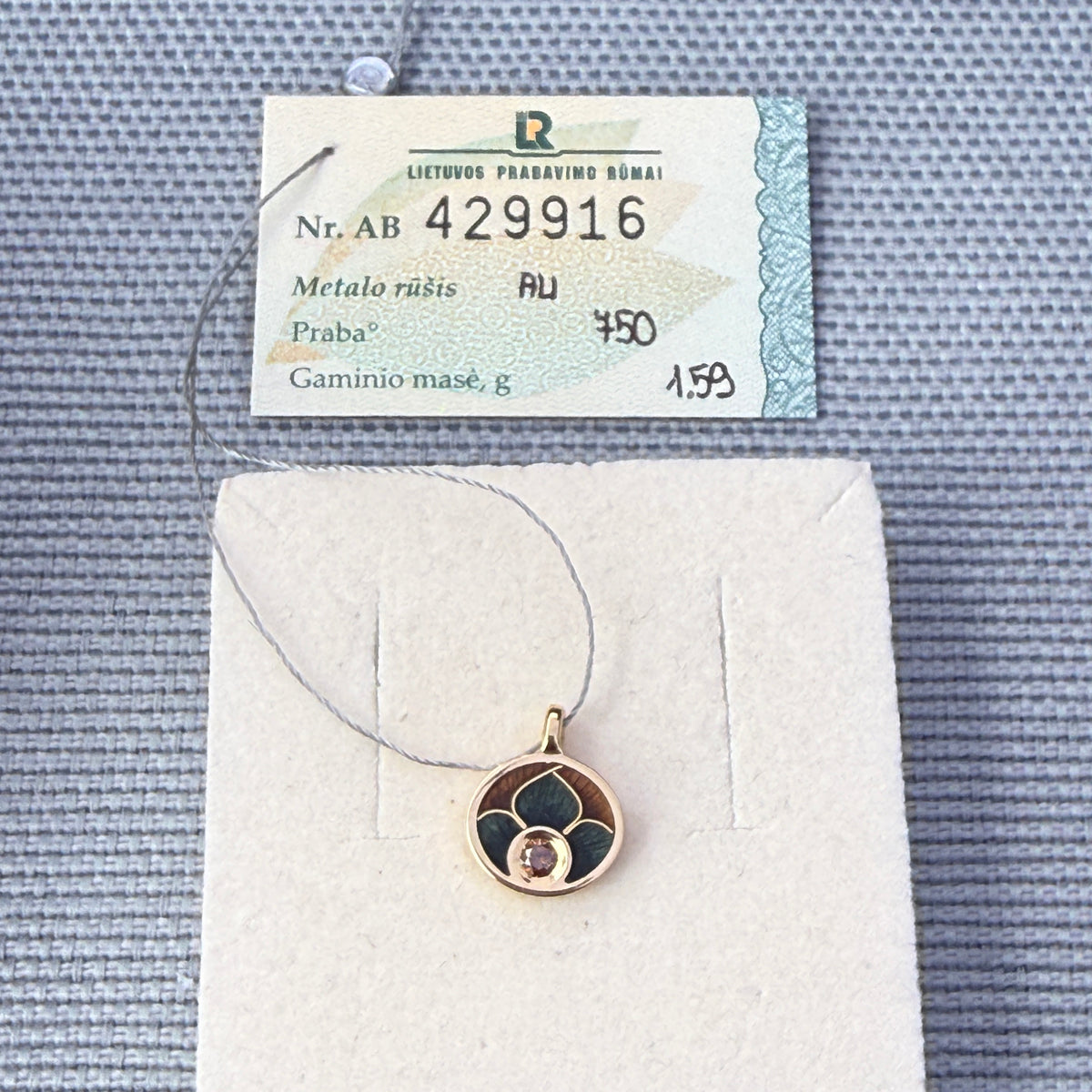 Diamond Pendant In 18K Solid Gold and Cloisonne Enamel