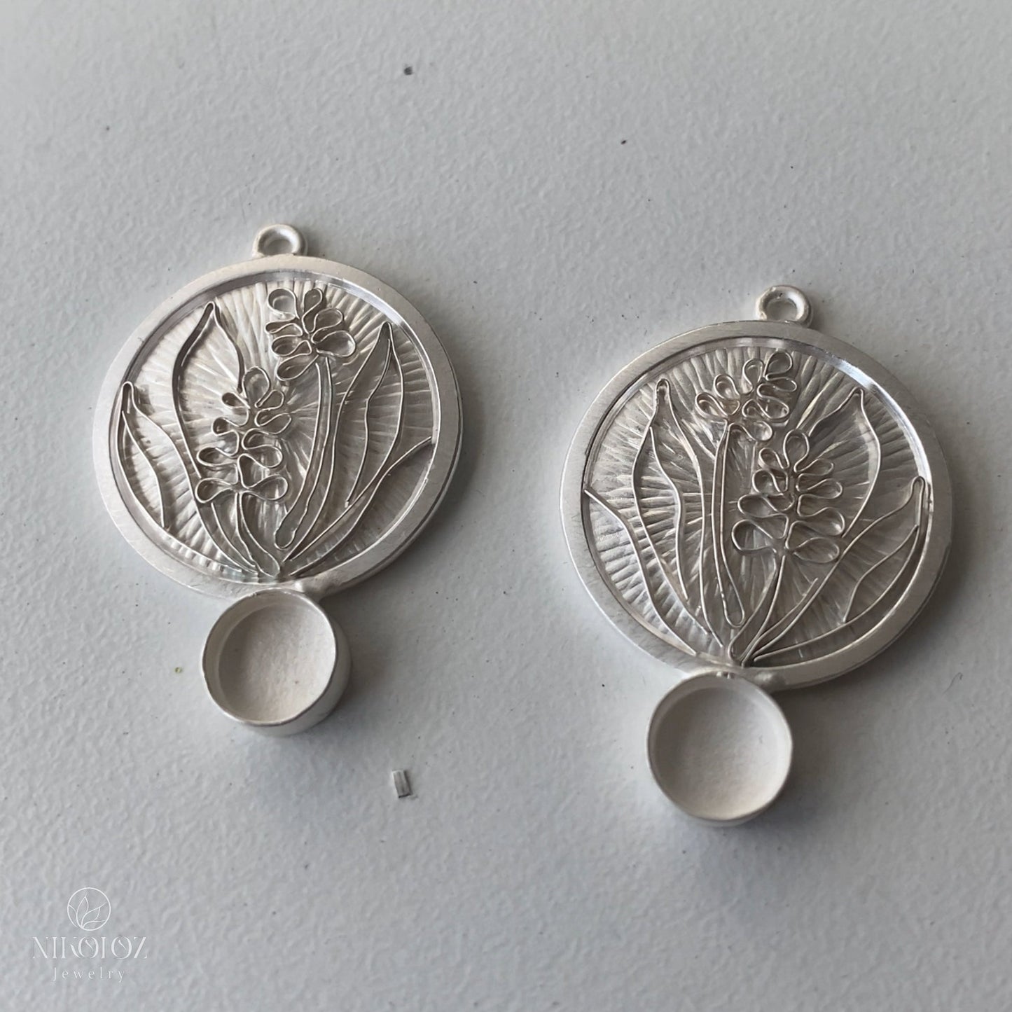 Plants Enamel Earrings With Rose Cut Ruby "Cordyline Fruticosa"
