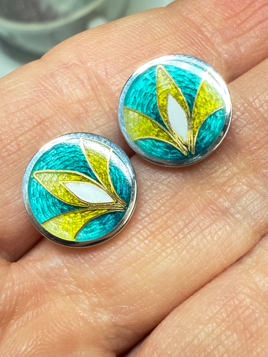 Yellow Blue cloisonne enamel studs. Custom earrings