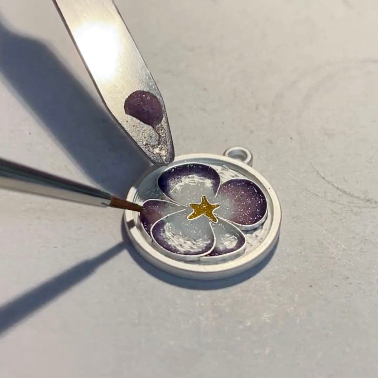 Cloisonné Enamel, Silver, Cute Earrings "Viola"